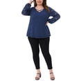 thumbnail image 2 of Blusa casual de mujer de talla grande Agnes Orinda, con doble capa, encaje, mangas largas, escote en V, transparente, 4X azul real, 2 of 6