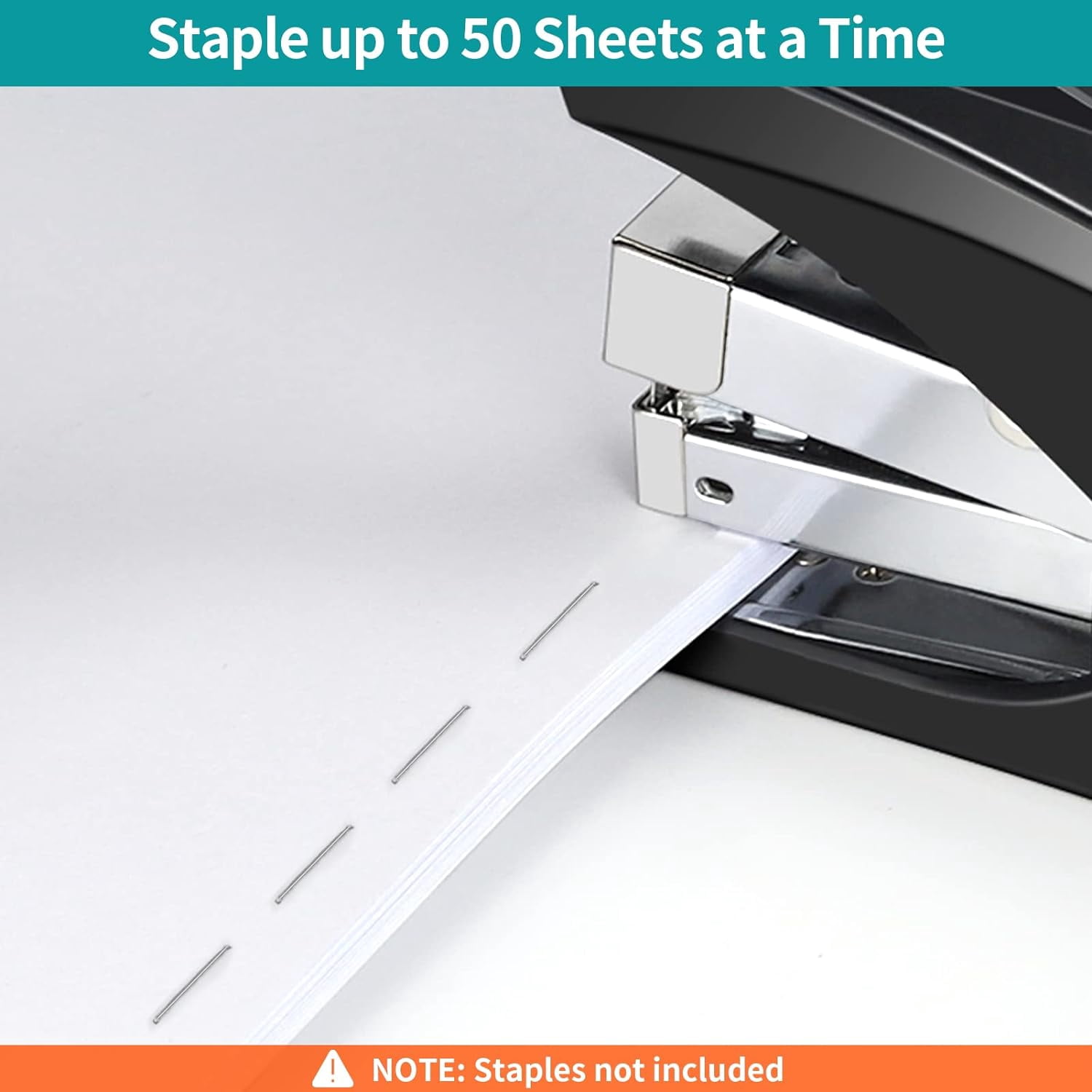 Stapler for Desk, 50 Sheet Effortless Desktop Stapler Staple with One Finger, Portable Ergonomic Handheld Staplers Heavy Duty, Built-in Remover, Space Save Size, Good for Home & Office ES10