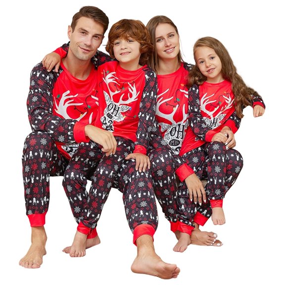 KHONTS Christmas Reindeer Printed Family Matching Pajamas Sets 2 Piece Holiday Sleepwear Home Loungewear for Parents and Kids Men XL