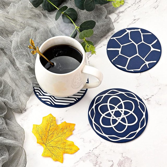 6Pcs Boisson Sous-Verres, Rond Tampon en Caoutchouc de Silicone avec Boîte de Rangement, Adapté pour Bar, Décoration de Table, Protéger le Bureau