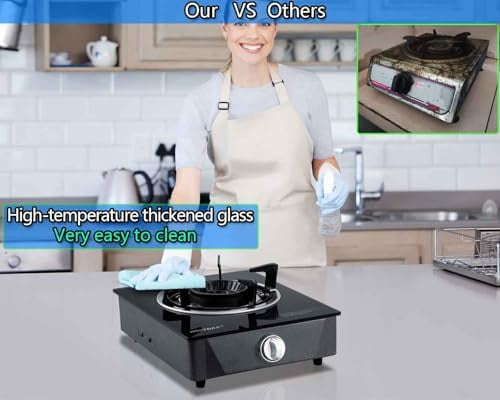 Propane Burner, Single Burner Propane Stove 15,000 BTU, Gas Stove Auto Ignition, Thickened High-temperature Glass, Easy to Clean, LPG for Outdoor Cooking, RV, Emergency$$Sport & Recreation Other