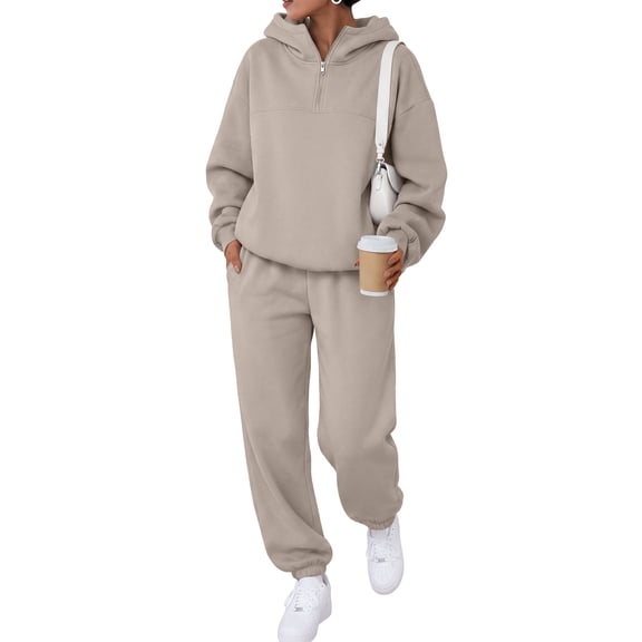 SUNBS 2 Piece Outfit for Women Lounge Sets Hooded Half-Zip Sweatshirt Jogger Sweatpants Workout Sweatsuit