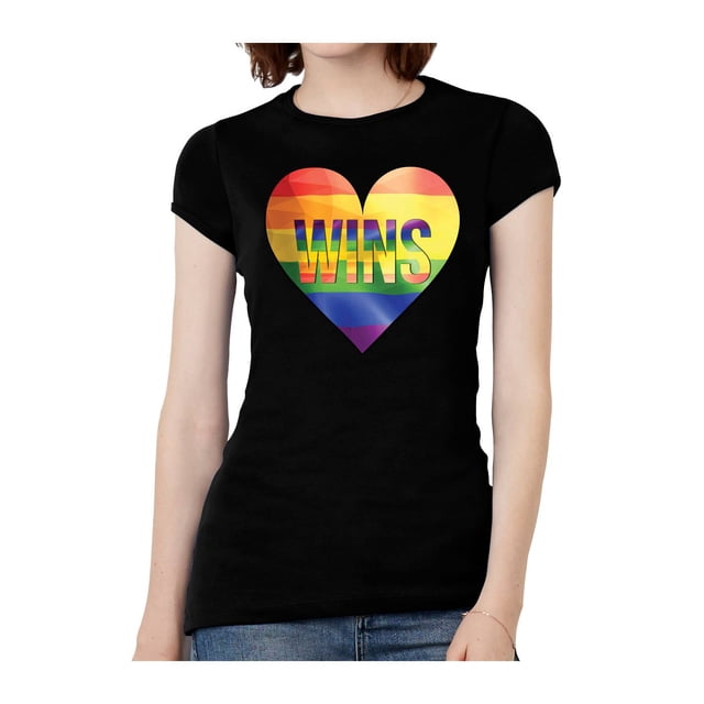 Womens Love Wins Heart Short-Sleeve T-Shirt - Black - Medium