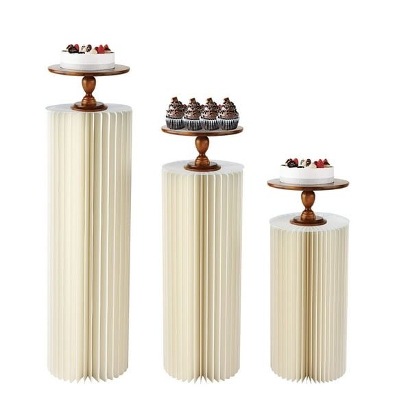 Miumaeov 3pcs Foldable Columns Display Stand with Acrylic Lid Wedding Centerpiece Flower Stands Cake Rack