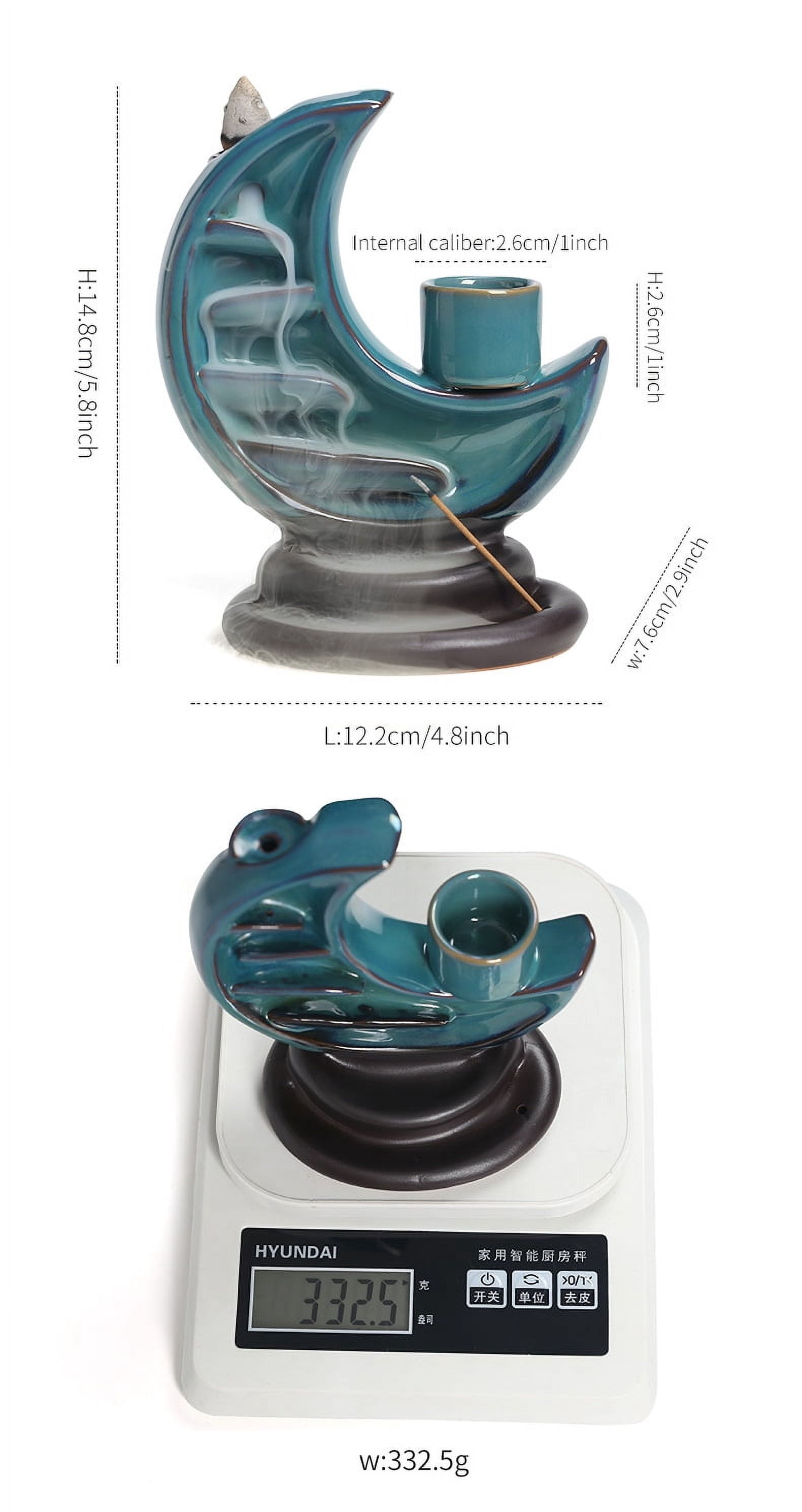 Lotus Pond Backflow Incense Burner Creative Moon-Shaped Ceramic Candle Holder Zen Incense Stick Tray Home Decoration for Yoga Meditation