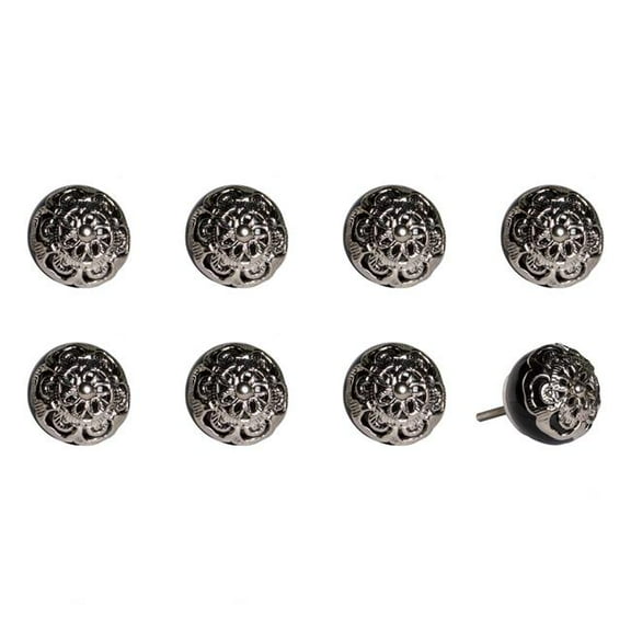 HomeRoots 544420 Black & Silver Ceramic & Metal Drawer Pull Knobs - Set of 8