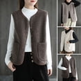 thumbnail image 2 of Fall Winter Women Vest Coat V Neck Fleece Single-breasted Double Pockets Sleeveless Cardigan Solid Color Daily Wear Office Waistcoat, 2 of 8