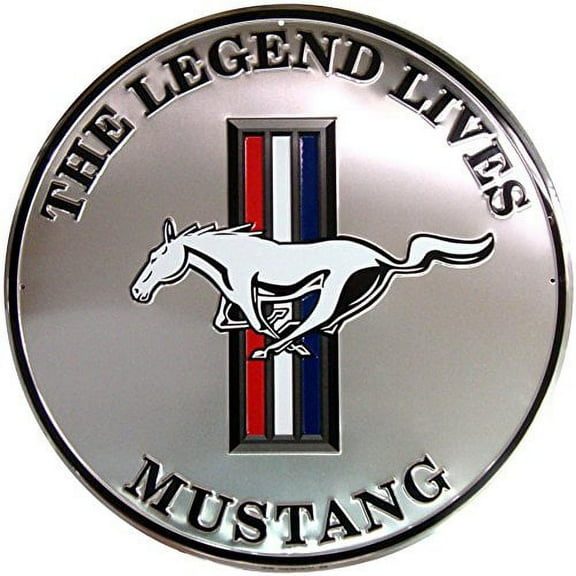 Mustang Silver Round Tin Sign 12 x 12in