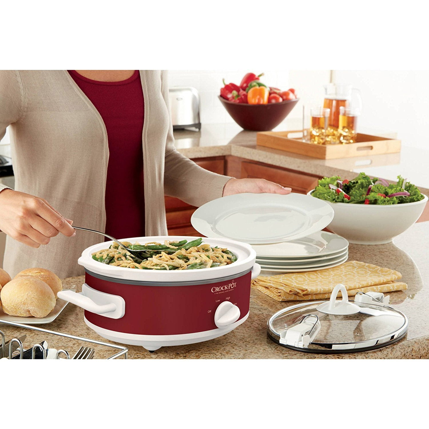 Crock Pot Marti 8.5 Ribbed Casserole with Lid in Red - 9160701