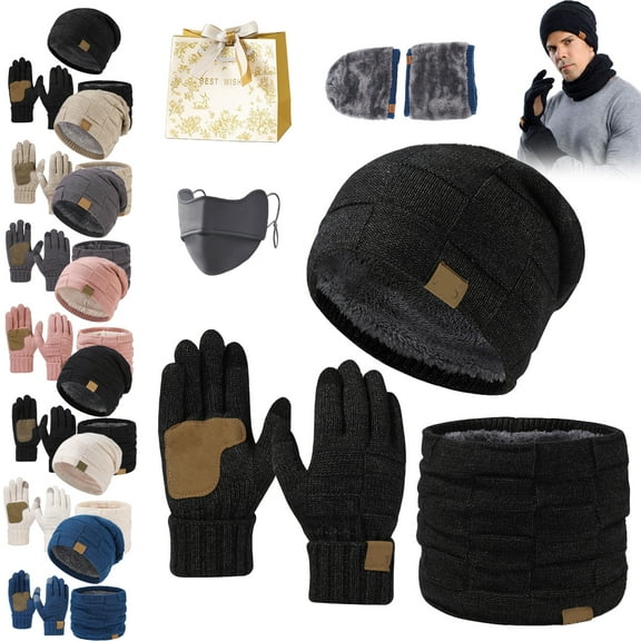 Ardenknit Winter Set,3Pieces Winter Warm Hat Scarf Glove Set for Women Men,Windproof Warm Elasticity Knit Fleece Lined Beanie (Black-b)