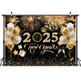 thumbnail image 3 of 2025 New Year Backdrop Golden Black Glitter Firework Shinning Balloon Clock Photo Photography Background for New Year Family Holiday Party Decor Photo Studio Props New Year Backdrops Banner9X6FT, 3 of 5