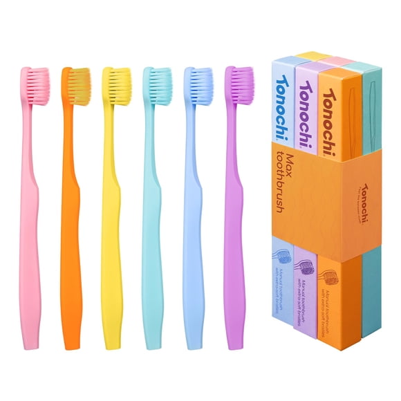 Cepillo de dientes Tonochi Max Extra Suave para encías sensibles, paquete de 6