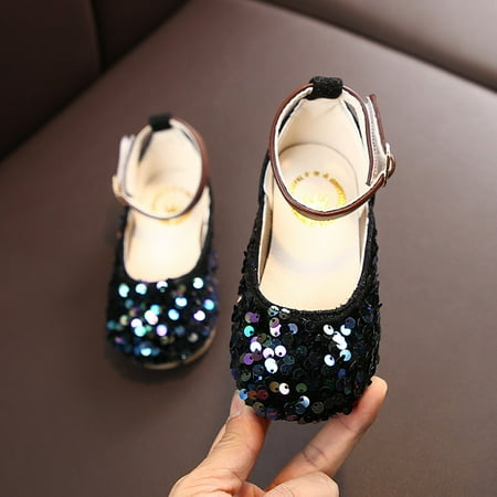 

Children Kids Baby Girls Sequins Princess Single Casual Sandals Shoes Black 22
