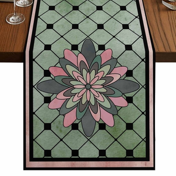 Table Runners 72 Inches Long Dress Scarves, Farmhouse Flowers Farmhouse Kitchen/Dining Table Runner, Coffee Tablerunners, Ethnic Retro Abstract Pattern Lattice 13x72 Inch
