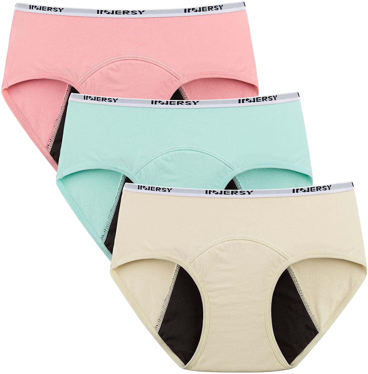 INNERSY Big Girls' Period Panties Cotton Menstrual Underwear For Teens  3-Pack (S(8-10 yrs), Beige/Pink/Green)
