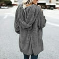 thumbnail image 6 of Frostluinai Women Hooded Cardigan Fuzzy Fleece Open Front Lightweight Jacket Long Sleeve Solid Sherpa Outerwear Plus Size Loose Coats with Pocket, 6 of 8