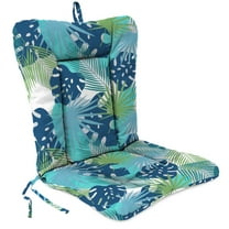 Jordan Manufacturing 38" x 21" Baloo Topaz Blue Leaves Rectangular Outdoor Wrought Iron Chair Cushion with Ties and Hanger Loop