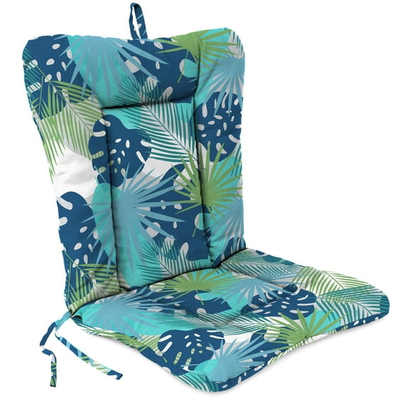 Jordan Manufacturing 38" x 21" Baloo Topaz Blue Leaves Rectangular Outdoor Wrought Iron Chair Cushion with Ties and Hanger Loop