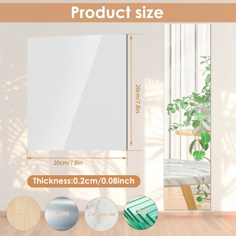 Kyoffiie 4PCS Acrylic Mirrors Set, Self Adhesive Mirror Tiles 2mm Thick  Flexible Unbreakable Mirror Stickers Reflective Square Mirror Wall Stickers