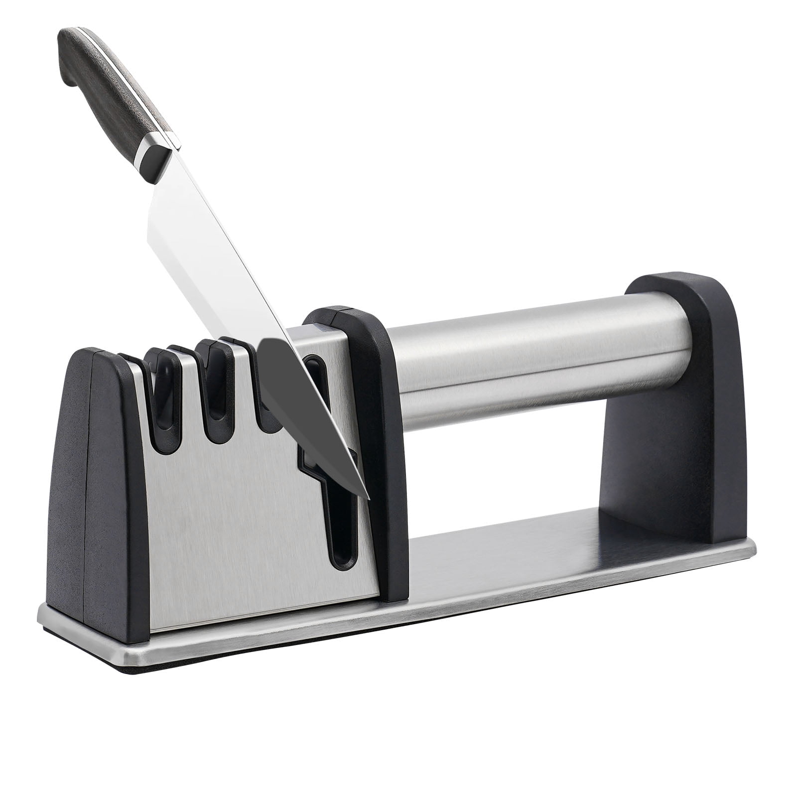 Knife Sharpeners, 4-Stage Kitchen Knives and Scissors Sharpening Tools, Professional Chef's Kitchen Knife Accessories to Repair Grind Polish Blade, Manual Kitchen Knife Sharpener(Silver）