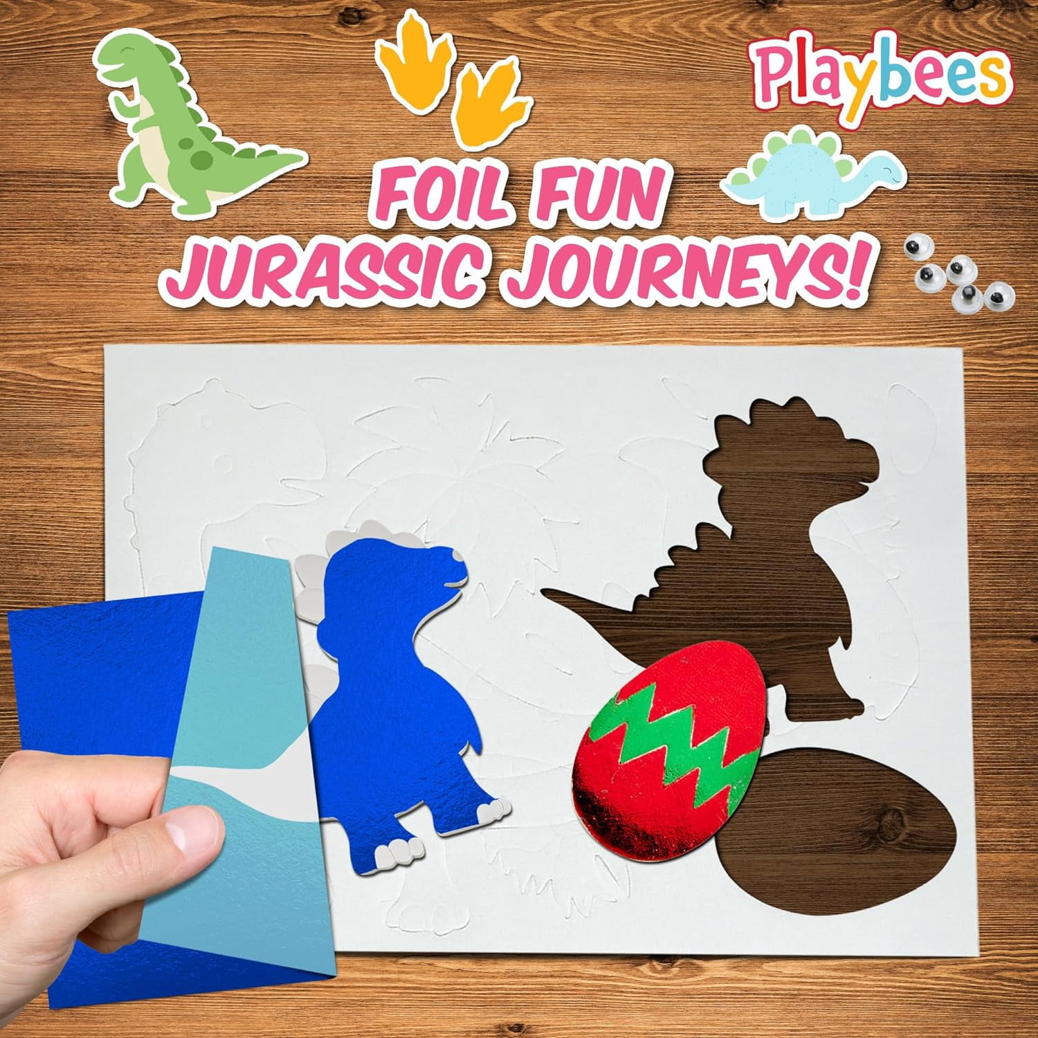 Playbees Foil Fun Dinosaurs - Preschool Arts and Crafts Kit for Kids- No Mess Art for Boys & Girls Ages 4, 5, 6, 7, 8, 9 Years Old - DIY Creative Activity - Art & Craft Activity - Art Supplier Toys
