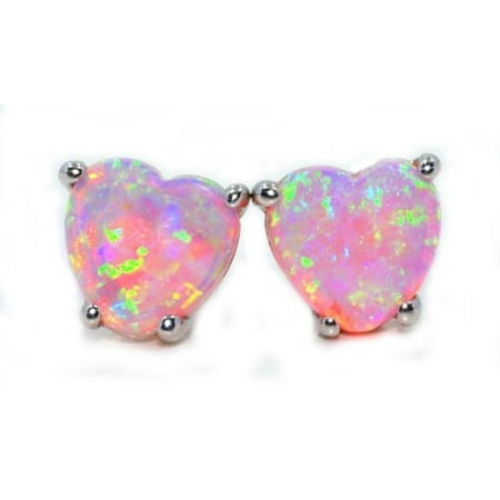 - Pink Opal Heart Stud Earrings 14Kt White Gold