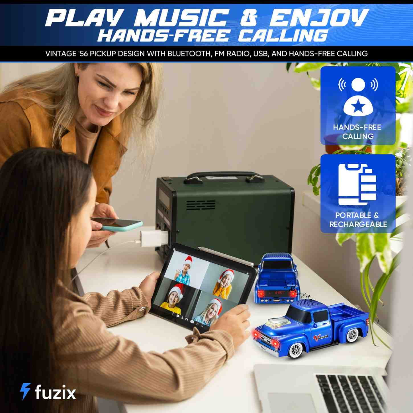 Fuzix WS-538 Car Bluetooth Portable Speaker with LED AUX USB FM Rechargeable