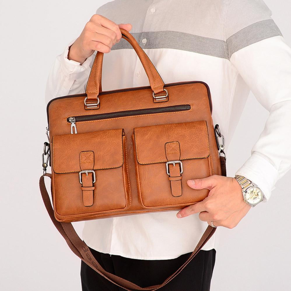 COM1950s Mens Crossbody Bag,Laptop Messenger Bag,Pu Leather Briefcase with Adjustable Strap,Spacious Work Bag for Business Travel and Daily Commute