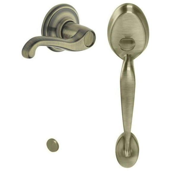Schlage FE285 Plymouth By Flair Right Hand Bottom Half Handleset with 16080 Latch and 10063 Strike Antique Brass Finish