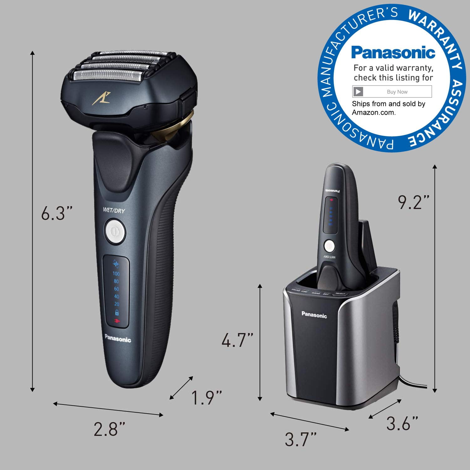 Panasonic Electric Razor for Men, Electric Shaver, ARC5 with Premium  Automatic Cleaning and Charging Station, Pop-Up Trimmer ES-LV97-K, Black