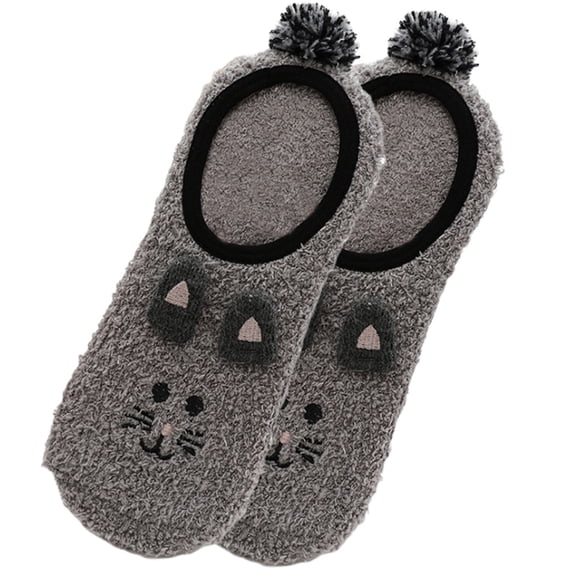 Jesscasday Pair Cartoon Animal Embroidery Socks Cute Casual Slippers Socks Anti-Slip Socks