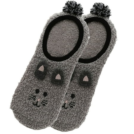 

1Pair Women Winter Fuzzy Warm Slipper Floor Socks Cute Cartoon Animal Embroidery Coral Velvet Hoisery Footlet Sock Sleeping Warmer