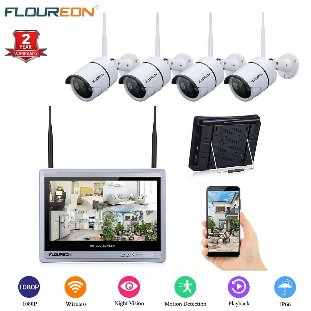 FLOUREON 1080P Wireless Security Camera System with 12 inch LCD Monitor