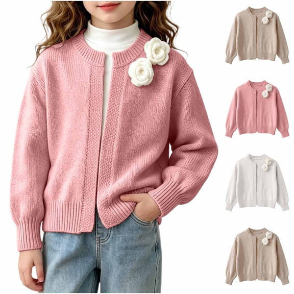 Brqkzdu Knit Cardigan Sweater for Girls Lightweight Crew Neck Long Sleeve Open Front Cardigans Fall Loose Soft Comfy Sweater Cardigan