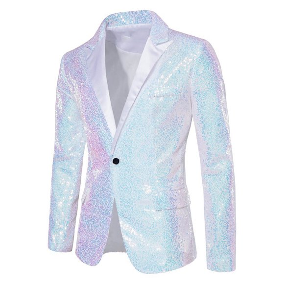 Lovzfmll Men's Sequin Blazer Slim Fit Tuxedo Jacket Single Breasted Formal Wear White, 5XL