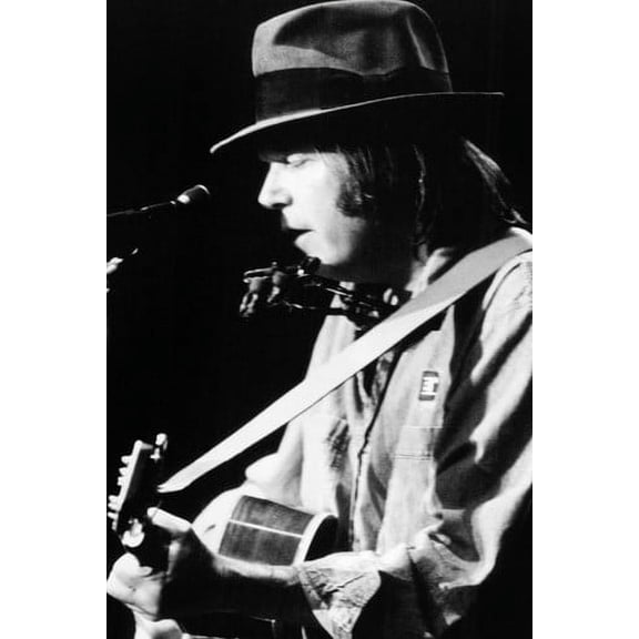Neil Young Cool Image In Concert Profile With Guitar 24x36 Poster