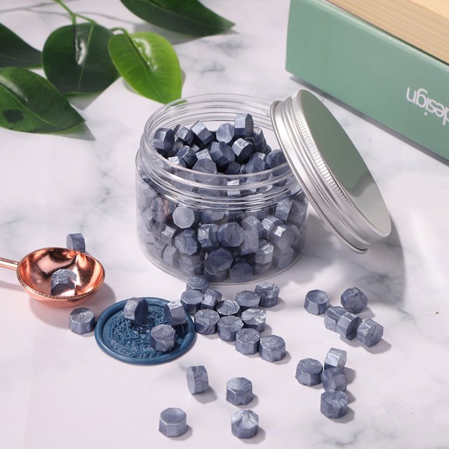 Jugar Cubos 200 cuentas de cera azul de cera de sellado octágono para invitación de sobre DIY (D)
