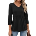 thumbnail image 2 of MOSHU V Neck Womens Tops 3/4 Length Sleeve Tops for Women Babydoll Tunic Dressy Casual Womens Blouses, 2 of 10