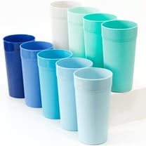 Youngever 18 Pack Unbreakable Plastic Tumblers 20 Ounce, Unbreakable Plastic Drinking Glasses, Plastic Cups, Set of 18 in 9 Coastal Colors