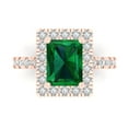 thumbnail image 2 of 3.84ct emerald cut green emerald 18k rose gold halo Bridal Wedding Engagement Promise Anniversary Ring for Women size 6.25, 2 of 7