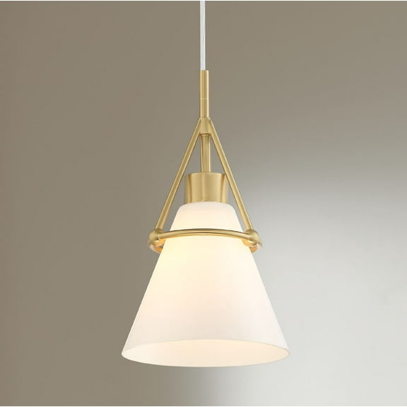 Possini Euro Design Casmere Gold Mini Pendant Light 7 1/2" Wide Modern White Glass Cone Shade for Dining Room House Foyer Kitchen Island Entryway Home