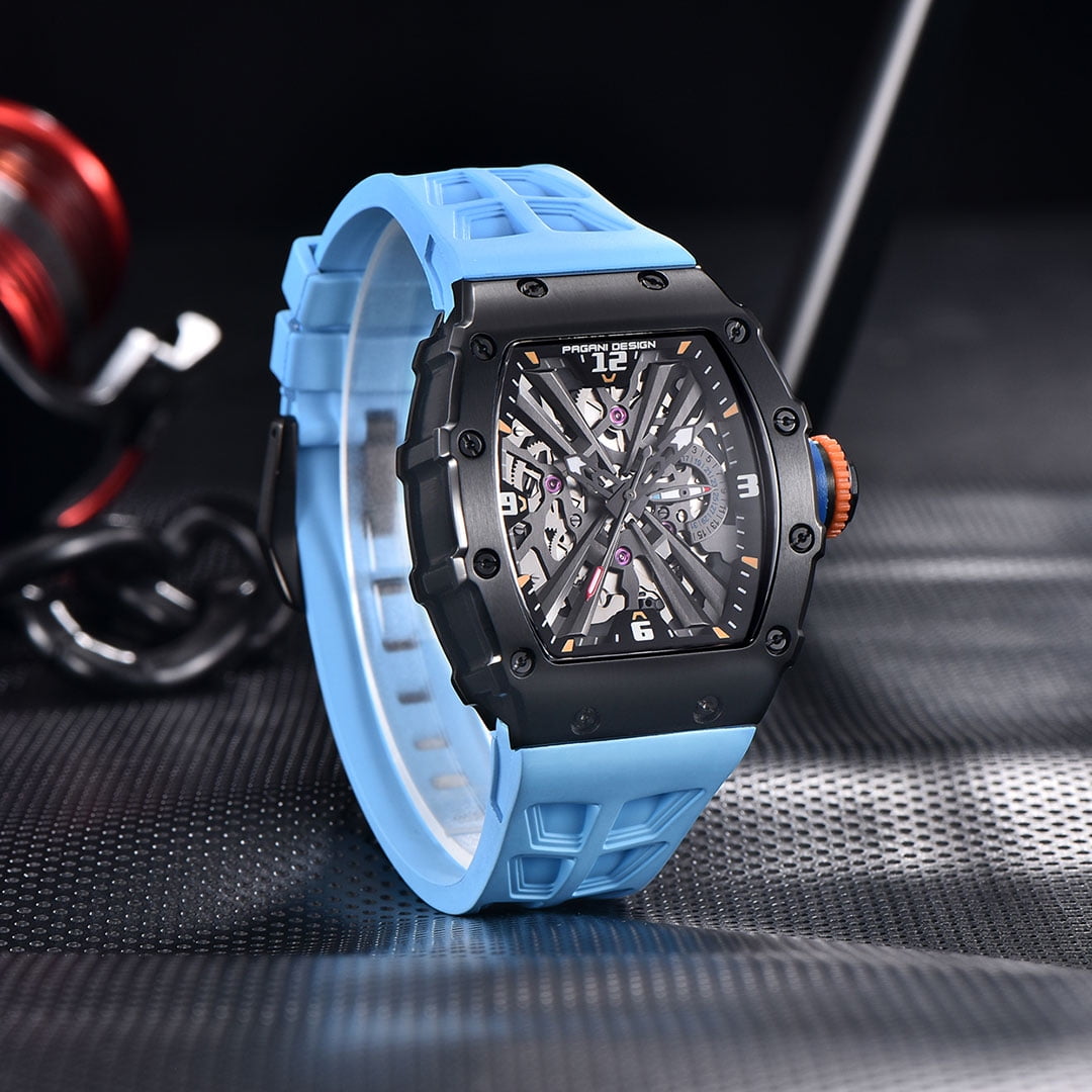PAGANI DESIGN New Men's Quartz Watches Stainless Steel Waterproof Tonneau Wrist Watch for Men with Japan VH65 Movt, Rubber Watchband