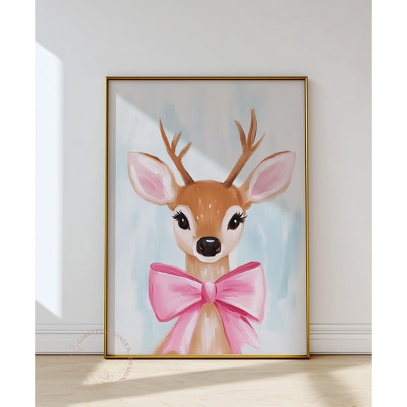 Pastel Reindeer Wall Art, Winter Nursery , Cute Deer Decor, Decor Home Decor #2396, Unframed Poster Size 8x12