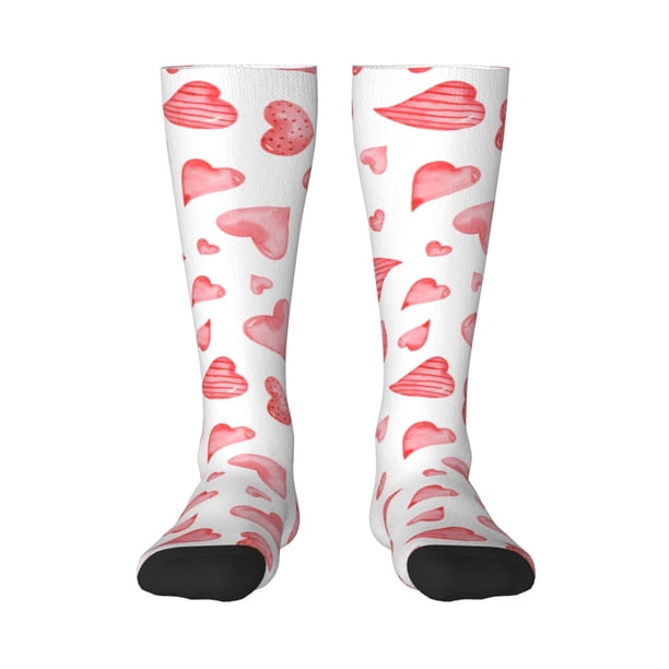 Balery Pink Hearts Calcetines novedosos Calcetines deportivos Calcetines hasta la rodilla Calcetines de algodón Calcetines originales y geniales