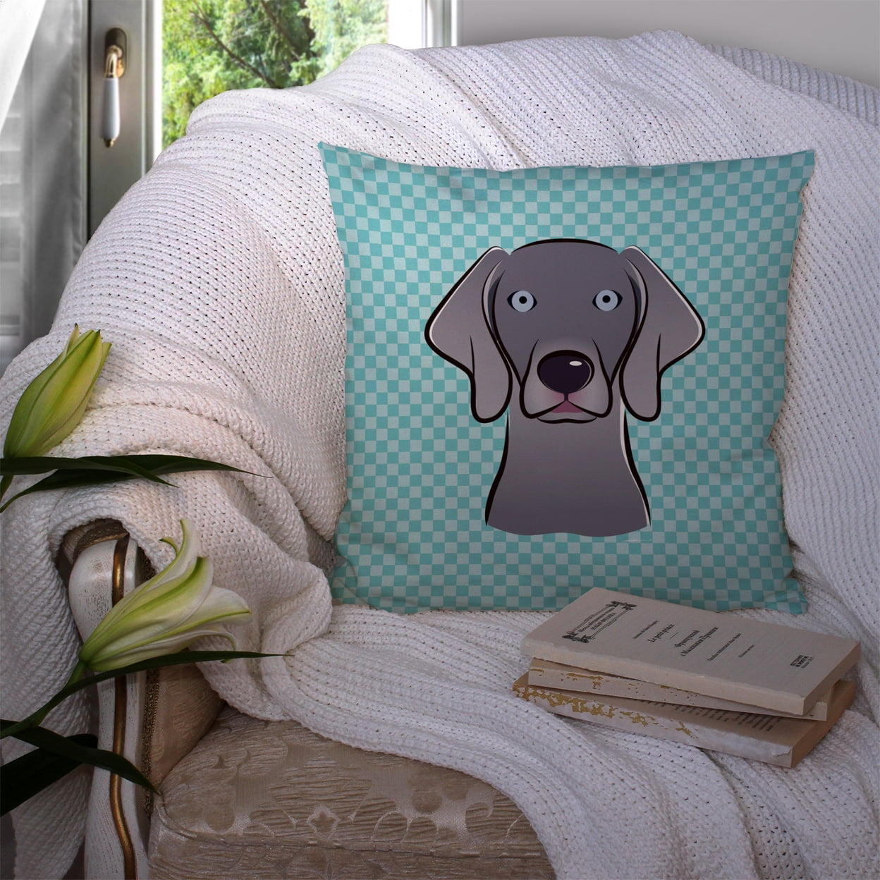 Dog Face Checkerboard Design Fabric Decorative Pillow