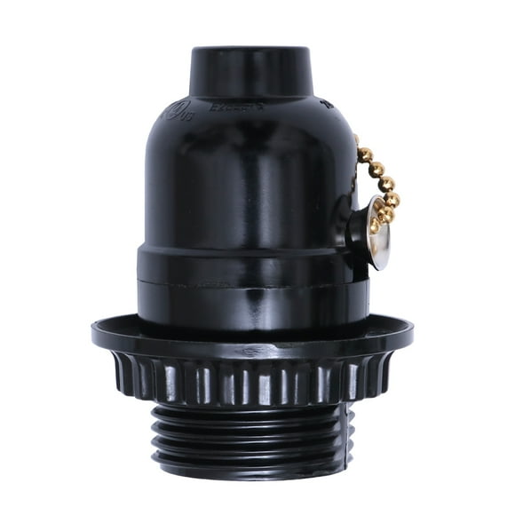 Plastic Lamp Bases Adapter E27 Light Bulb Lamp Holder Pendant Screw Socket Vintage with Pull Zipper (Black)