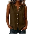 thumbnail image 4 of VBVC Women's Cotton Linen Button Down Shirt , Ladies' V Neck Summer Tank Tops , Loose Fit Sleeveless Work Blouse For Women,Brown,S-2XL, 4 of 5