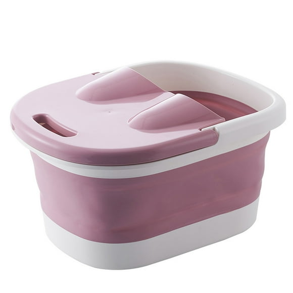 Collapsible Foot Bath Tub with Massaging Rollers Portable Foldable Foot Spa Soak Bath Tub with Handle Lid Pink