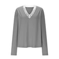 thumbnail image 4 of Dasayo Womens Tops Trendy Long Sleeve Gray V-Neck Cheeky Patchwork Fitted Shirts Womens T Shirts S, 4 of 6
