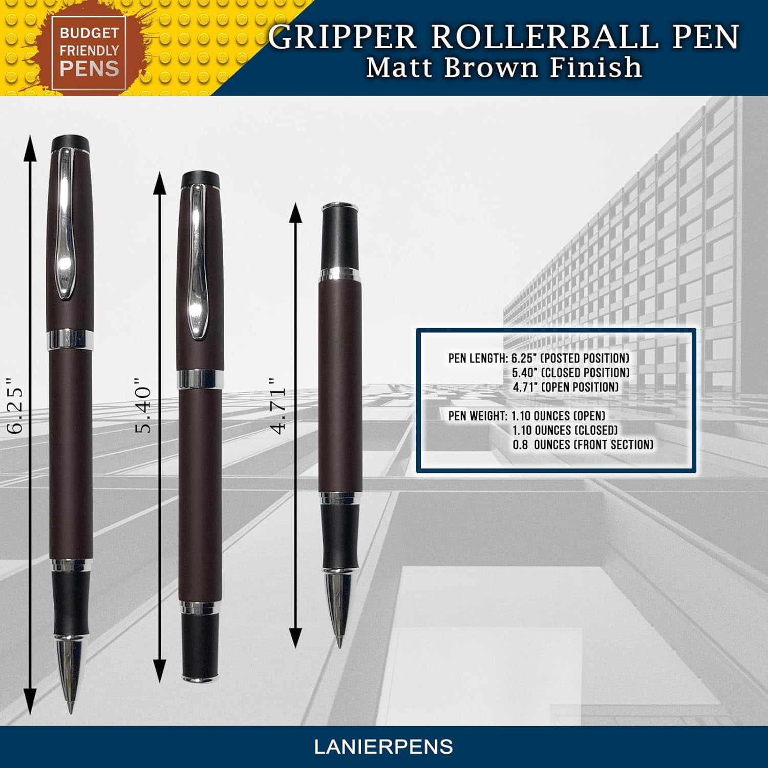 Gripper Rollerball Pen - Matt Brown with Anti Slip Grip (Budget Friendly Pen)
